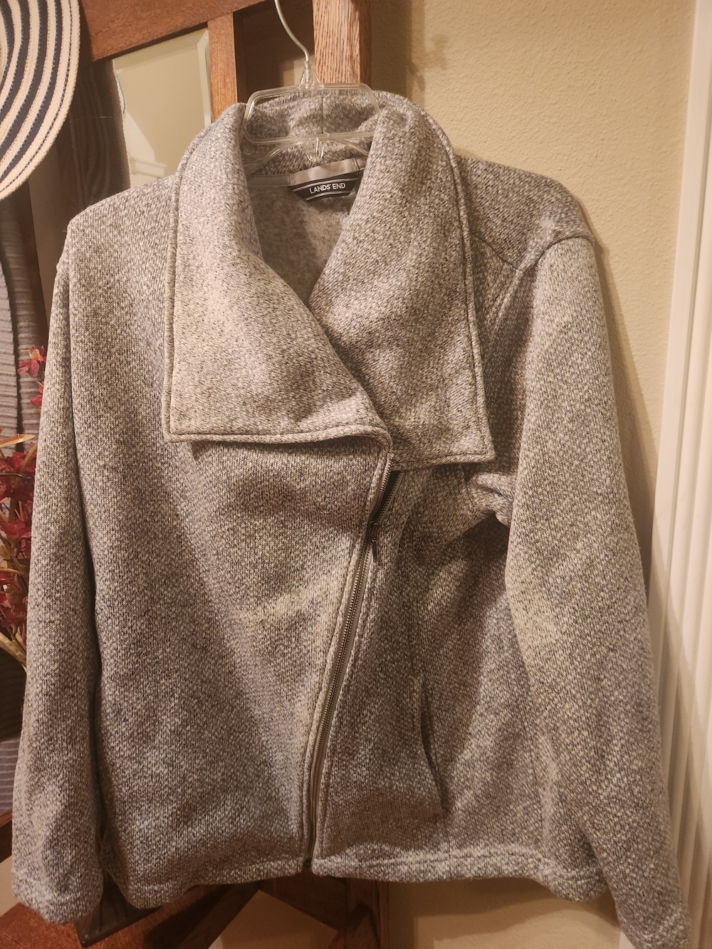 Lands' End Heather Gray Asymmetrical Zip Pea Coat